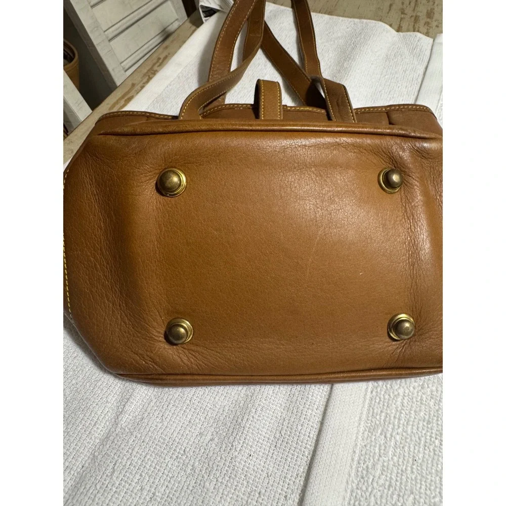 Dooney & Bourke Vintage bucket  Tan Leather Tote Bag Made in USA Brass Duck Fob
